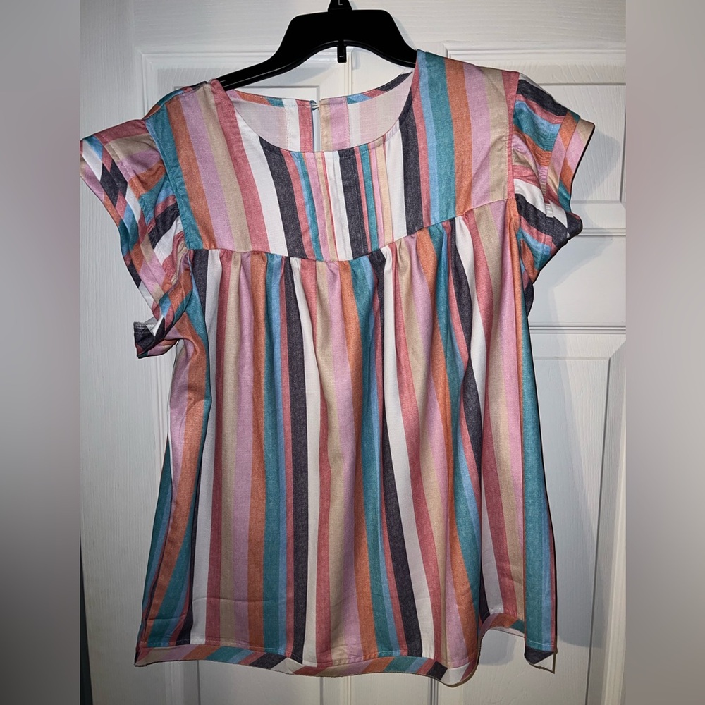 Colorful Striped Short Sleeve Blouse
